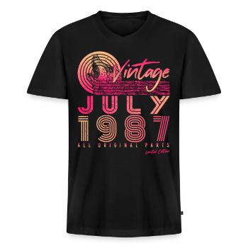 Né en juillet 1987 - T-shirt encolure en V Premium bio Homme - noir - Devant - Nico (187cm)