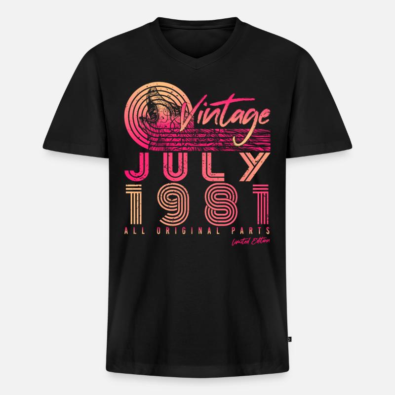 Retro 1981 Juli - Männer Premium Bio T-Shirt mit V-Ausschnitt - Schwarz