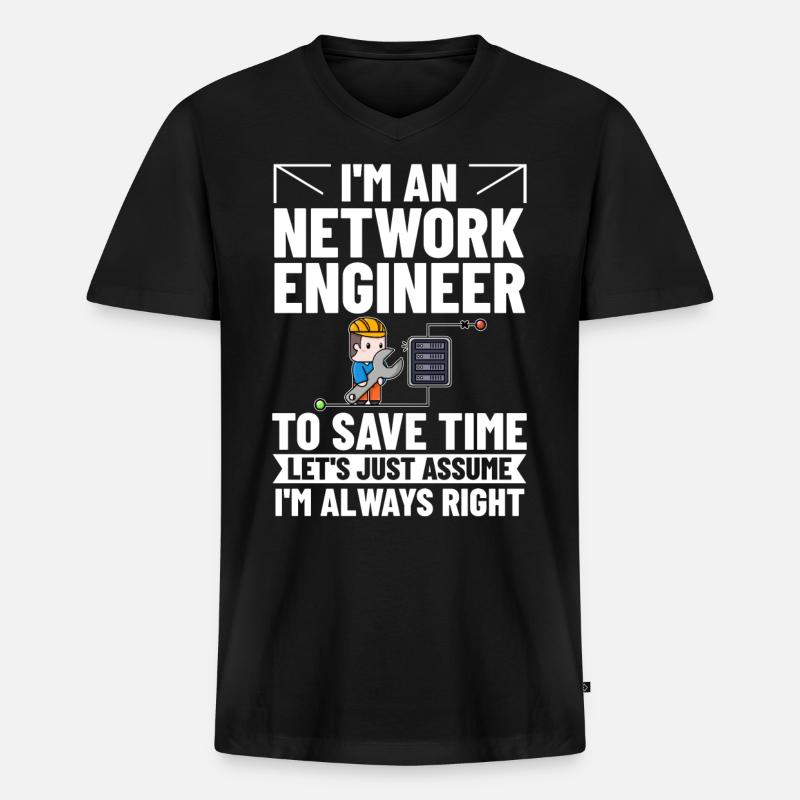 Netzwerkingenieur Network Engineer Computer - Männer Premium Bio T-Shirt mit V-Ausschnitt - Schwarz
