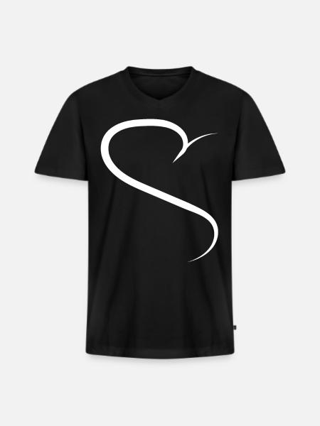 Half Heart White Design - Men's Premium Organic T-shirt with V-neck - black