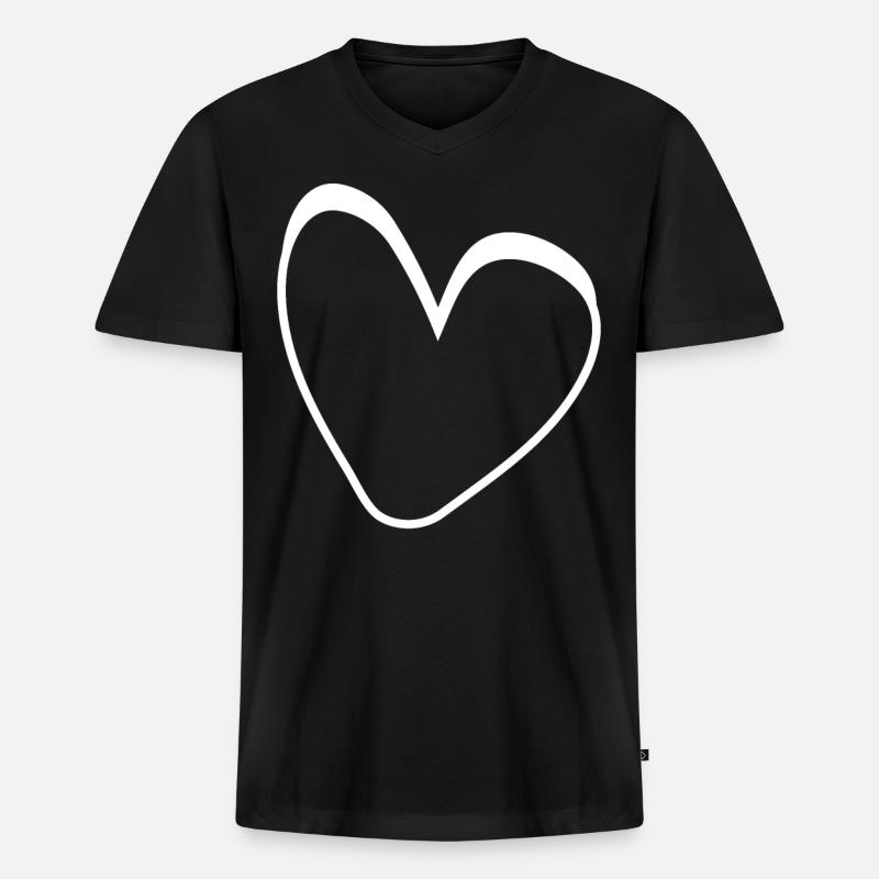 Einfaches Weisses Herz - Männer Premium Bio T-Shirt mit V-Ausschnitt - Schwarz