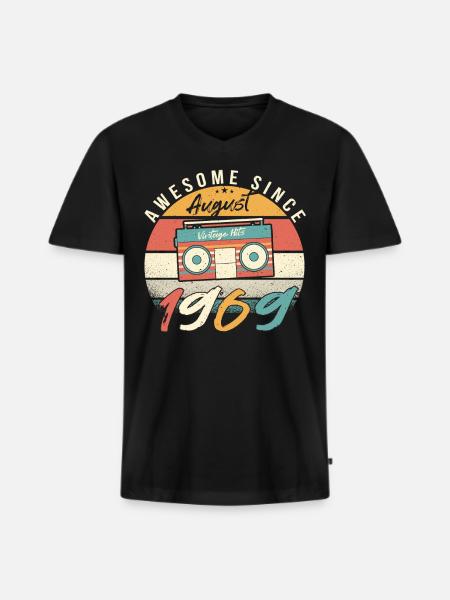 August 1969 Geschenkidee - Männer Premium Bio T-Shirt mit V-Ausschnitt - Schwarz
