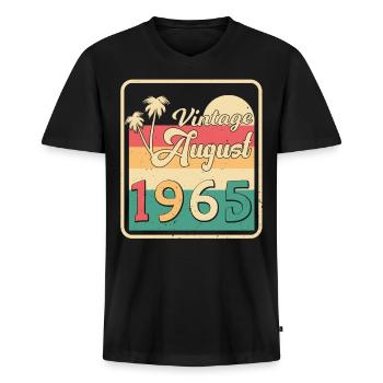 Bouwjaar 1965 in Augustus - Mannen Premium Bio T-shirt met V-hals - zwart - Voor - Nico (187cm)