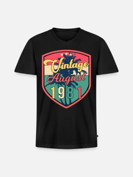 Né en août 1981 - T-shirt encolure en V Premium bio Homme - noir
