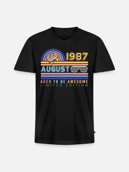 Geschenkidee August 1987 - Männer Premium Bio T-Shirt mit V-Ausschnitt - Schwarz