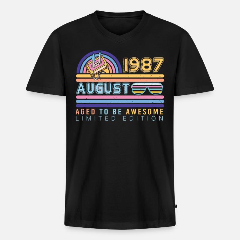 Geschenkidee August 1987 - Männer Premium Bio T-Shirt mit V-Ausschnitt - Schwarz