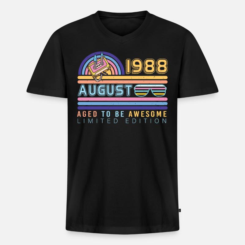 Geschenkidee August 1988 - Männer Premium Bio T-Shirt mit V-Ausschnitt - Schwarz