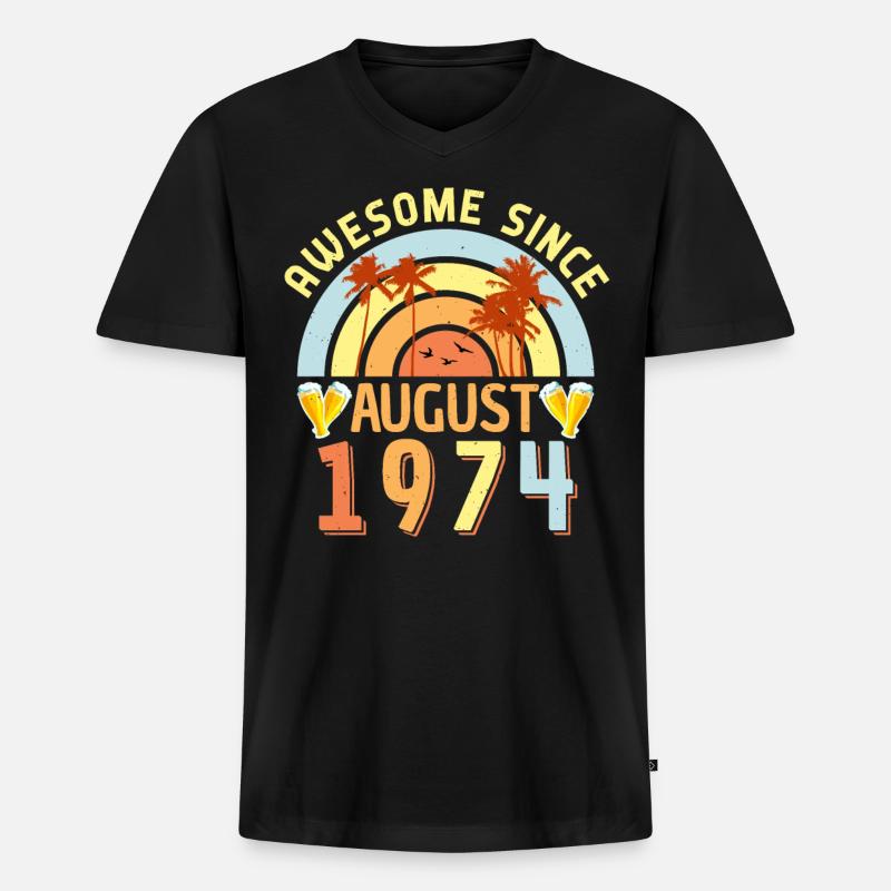 August 1974 Retro - Männer Premium Bio T-Shirt mit V-Ausschnitt - Schwarz
