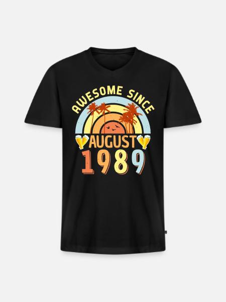 1989 Naissance en août - T-shirt encolure en V Premium bio Homme - noir