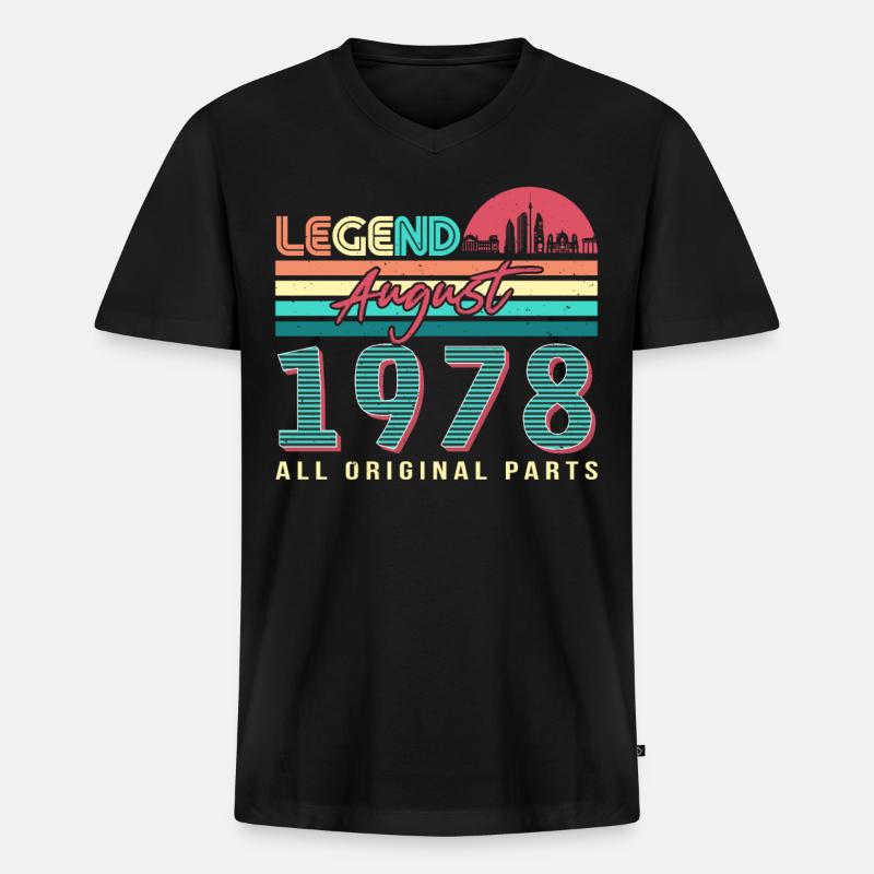 Retro 1978 August - Männer Premium Bio T-Shirt mit V-Ausschnitt - Schwarz