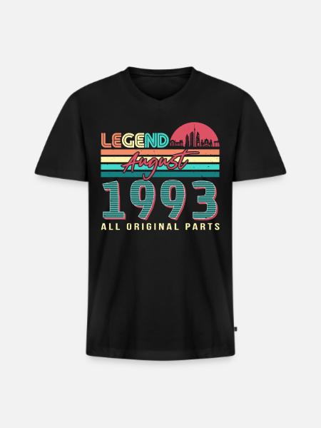 Né en août 1993 - T-shirt encolure en V Premium bio Homme - noir