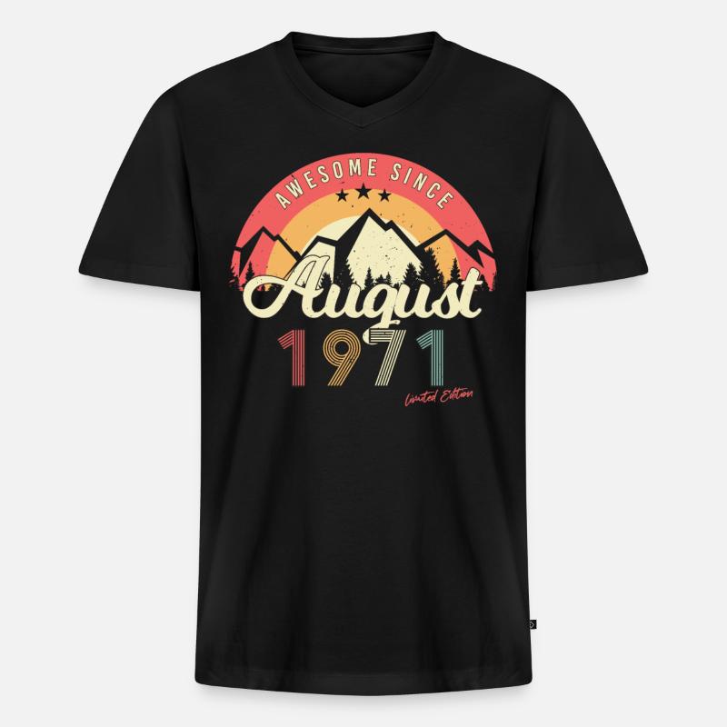 1971 August Retro - Männer Premium Bio T-Shirt mit V-Ausschnitt - Schwarz