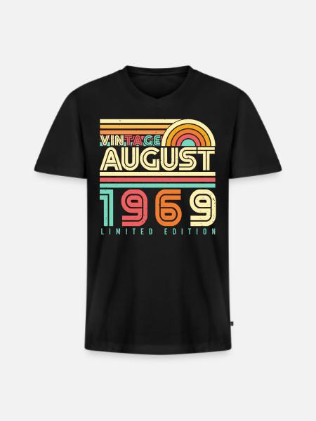 Birthday greeting August 1969 - Men's Premium Organic T-shirt with V-neck - black