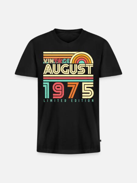 1975 Im August Geschenkidee - Männer Premium Bio T-Shirt mit V-Ausschnitt - Schwarz