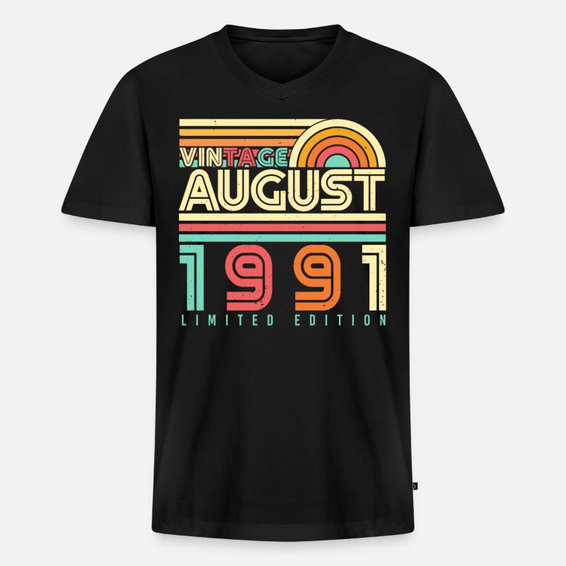 Baujahr August 1991 - Männer Premium Bio T-Shirt mit V-Ausschnitt - Schwarz