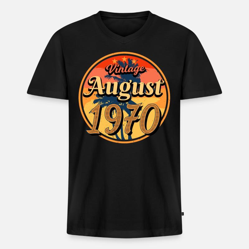 Retro 1970 August - Männer Premium Bio T-Shirt mit V-Ausschnitt - Schwarz
