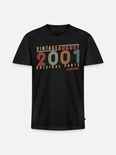 Né en août 2001 - T-shirt encolure en V Premium bio Homme - noir