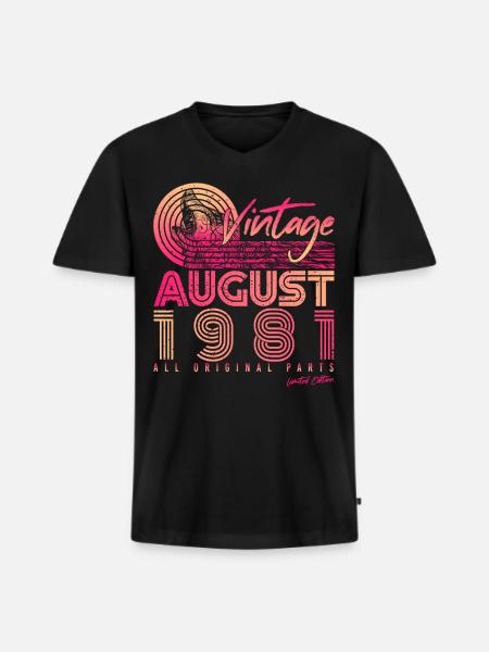 August 1981 Geschenkidee - Männer Premium Bio T-Shirt mit V-Ausschnitt - Schwarz