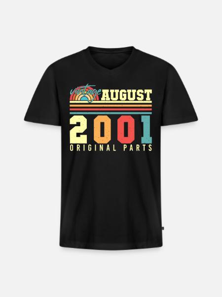 Mois de naissance Août 2001 - T-shirt encolure en V Premium bio Homme - noir