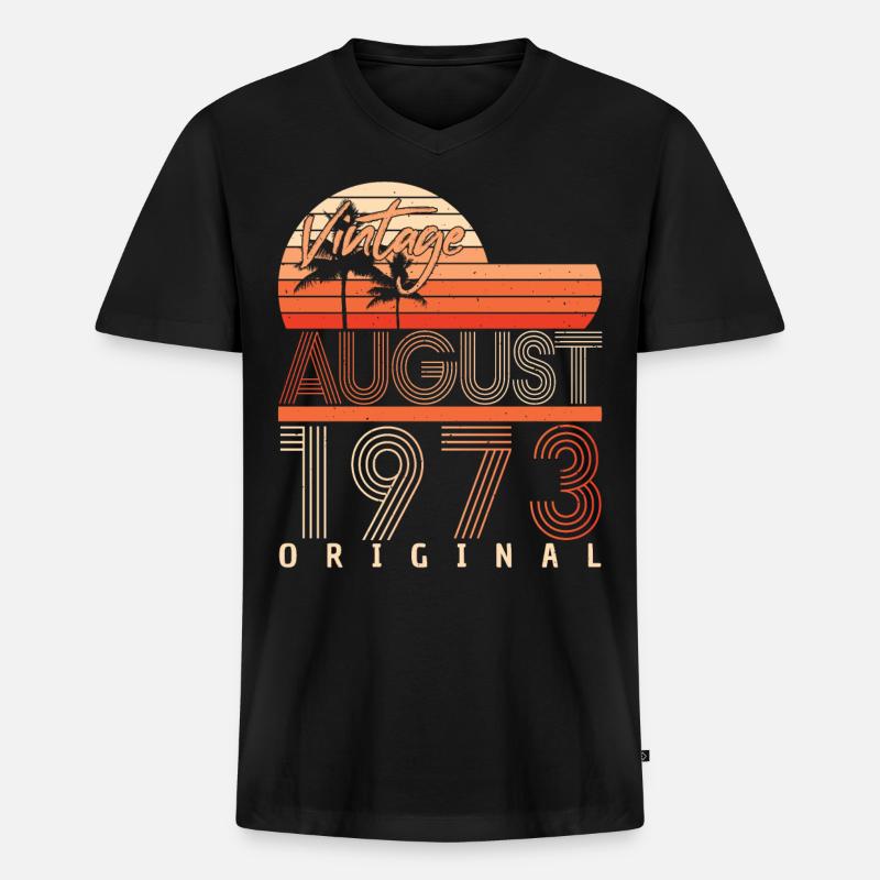 Retro 1973 August - Männer Premium Bio T-Shirt mit V-Ausschnitt - Schwarz