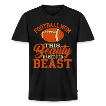 Football Mom, This Beauty Raised Her Beast 2 - Männer Premium Bio T-Shirt mit V-Ausschnitt - Schwarz - Vorne - Nico (187cm)