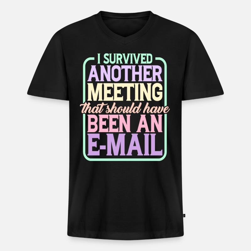 I Survived Another Meeting 24 - Männer Premium Bio T-Shirt mit V-Ausschnitt - Schwarz