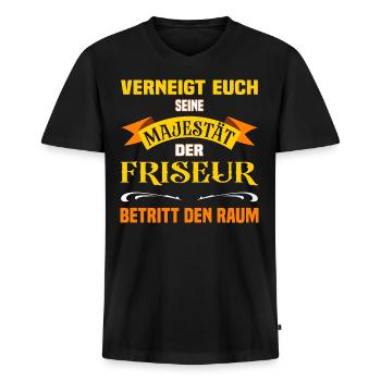 Eure Majestät der Friseur lustiges Beruf - Männer Premium Bio T-Shirt mit V-Ausschnitt - Schwarz - Vorne - Nico (187cm)