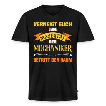 Eure Majestät der Mechaniker lustiges Beruf - Männer Premium Bio T-Shirt mit V-Ausschnitt - Schwarz - Vorne - Nico (187cm)