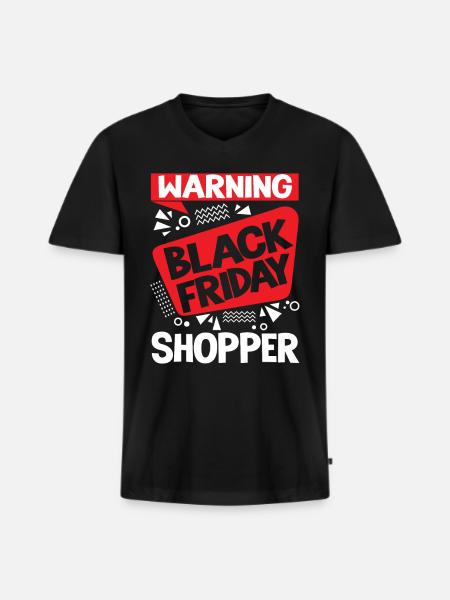 Warning Black Friday Shopper - Männer Premium Bio T-Shirt mit V-Ausschnitt - Schwarz