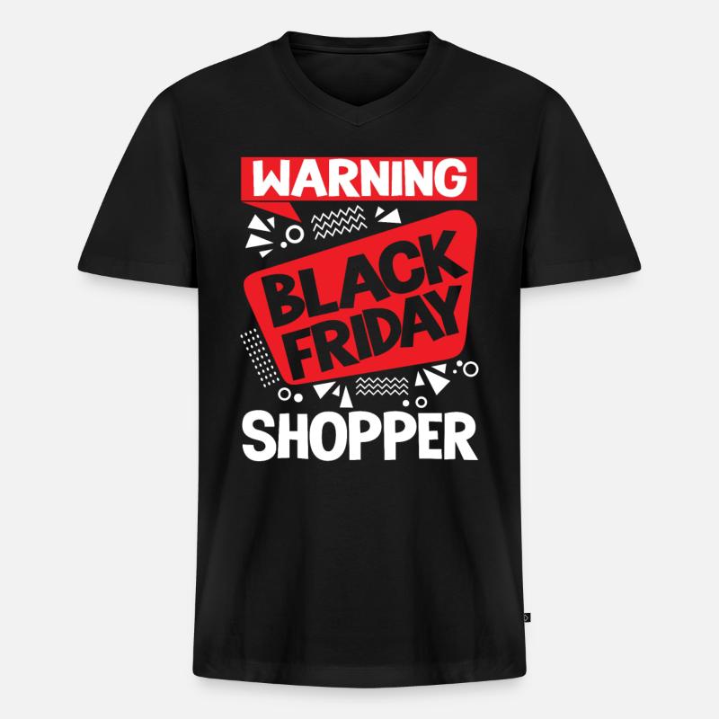Warning Black Friday Shopper - Männer Premium Bio T-Shirt mit V-Ausschnitt - Schwarz