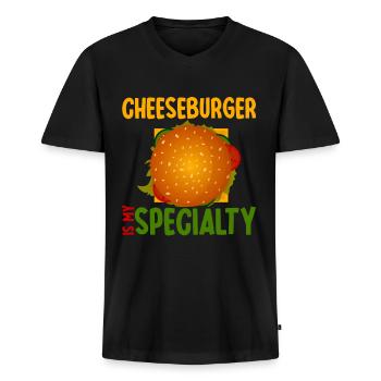 Cheeseburger Is My Specialty 2 - Men's Premium Organic T-shirt with V-neck - black - Front - Nico (187cm)