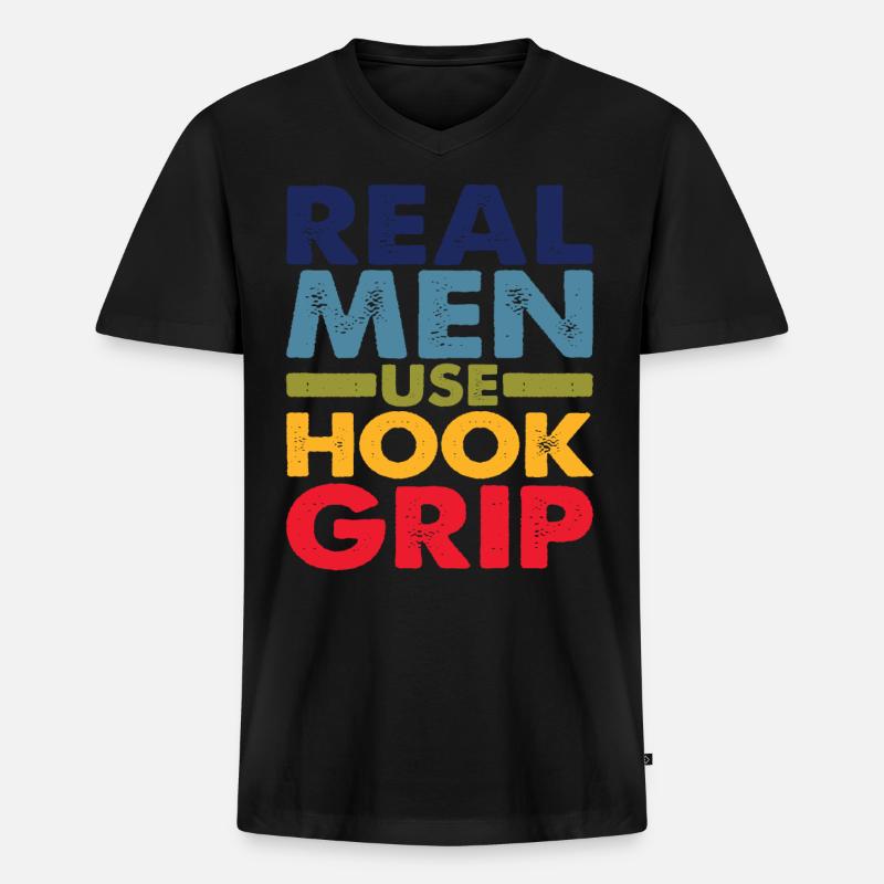 Real Men Use Hook Grip - Männer Premium Bio T-Shirt mit V-Ausschnitt - Schwarz