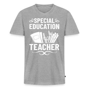 Sonderschule Sonderpädagogik Förderbedarf Fördern - Männer Premium Bio T-Shirt mit V-Ausschnitt - Grau meliert - Vorne