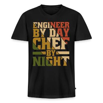 Ingénieur le jour, Chef le soir 9 - T-shirt encolure en V Premium bio Homme - noir - Devant - Nico (187cm)