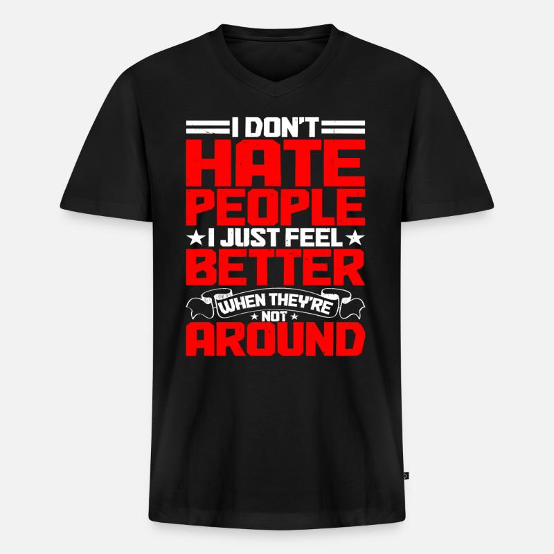 I Don't Hate People 4 - Männer Premium Bio T-Shirt mit V-Ausschnitt - Schwarz