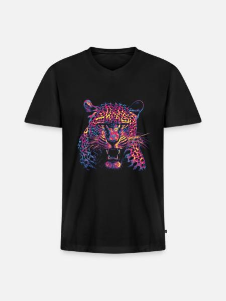 Farbiger Leopardenkopf - Männer Premium Bio T-Shirt mit V-Ausschnitt - Schwarz