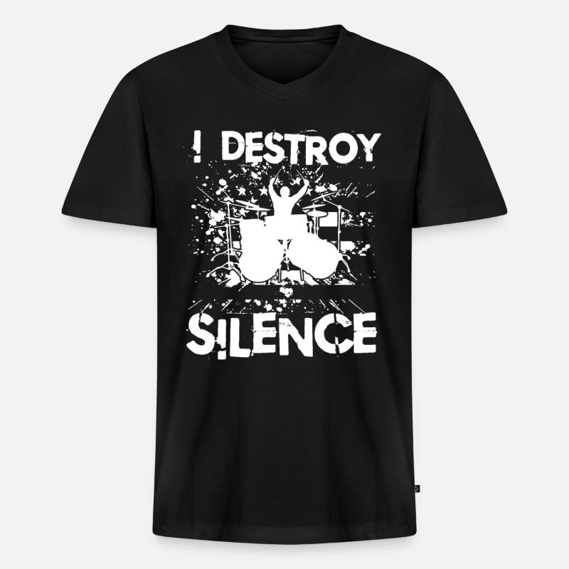 I Destroy Silence - Männer Premium Bio T-Shirt mit V-Ausschnitt - Schwarz