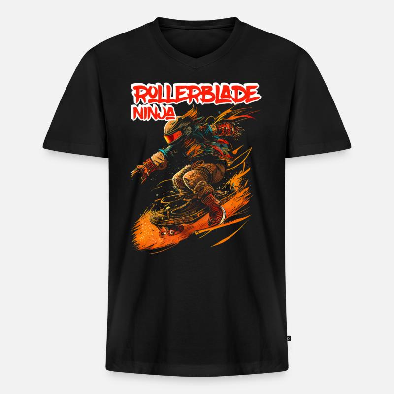 Rollerblade Ninja 5 - Männer Premium Bio T-Shirt mit V-Ausschnitt - Schwarz