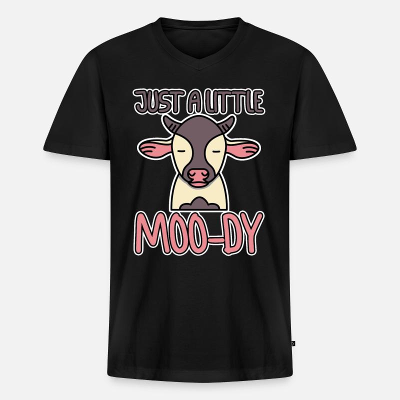 Just A Little Moo-dy - Männer Premium Bio T-Shirt mit V-Ausschnitt - Schwarz