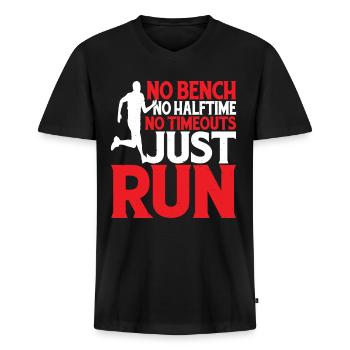 Pas de banc, pas de mi-temps, pas de temps mort, juste 2 - T-shirt encolure en V Premium bio Homme - noir - Devant - Nico (187cm)