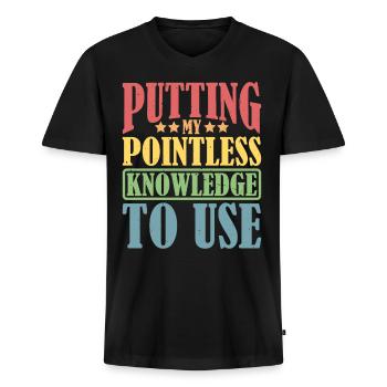 Mettre mes connaissances inutiles à profit - T-shirt encolure en V Premium bio Homme - noir - Devant - Nico (187cm)