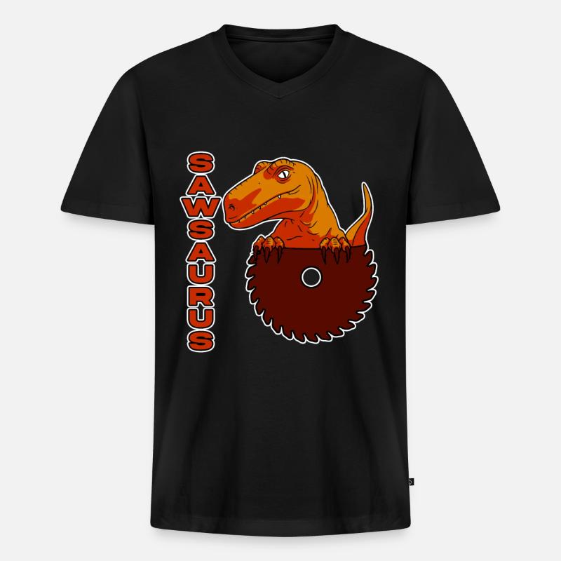 Sawsaurus - Männer Premium Bio T-Shirt mit V-Ausschnitt - Schwarz
