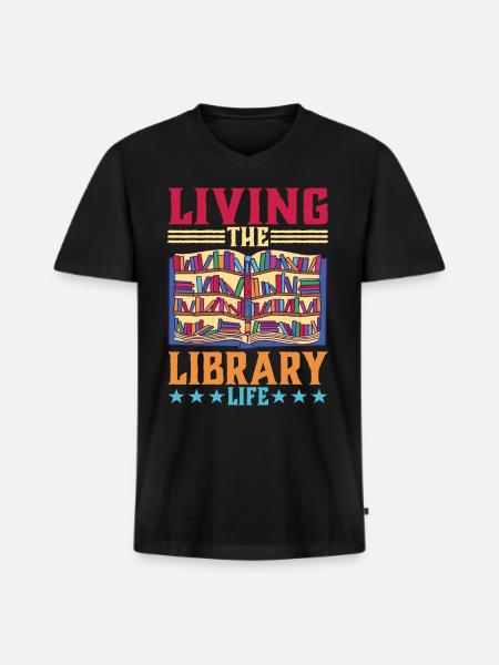 Living The Library Life - Men's Premium Organic T-shirt with V-neck - black