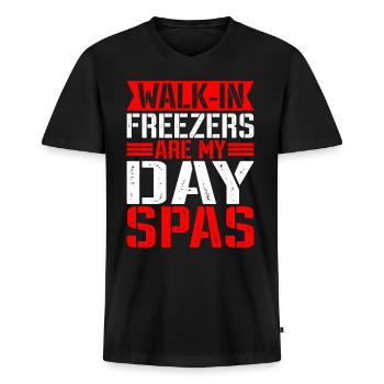 Les congélateurs-chambres sont mes spas de jour - T-shirt encolure en V Premium bio Homme - noir - Devant - Nico (187cm)