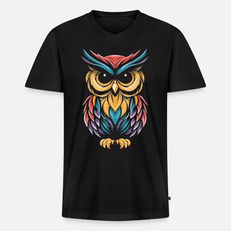 bunte Eule im Comic-Stil - Männer Premium Bio T-Shirt mit V-Ausschnitt - Schwarz