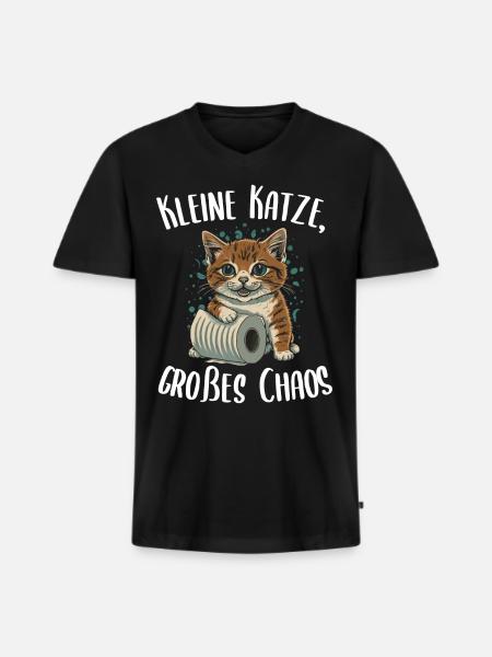 Kätzchen und das Papierrollen-Abenteuer - Männer Premium Bio T-Shirt mit V-Ausschnitt - Schwarz