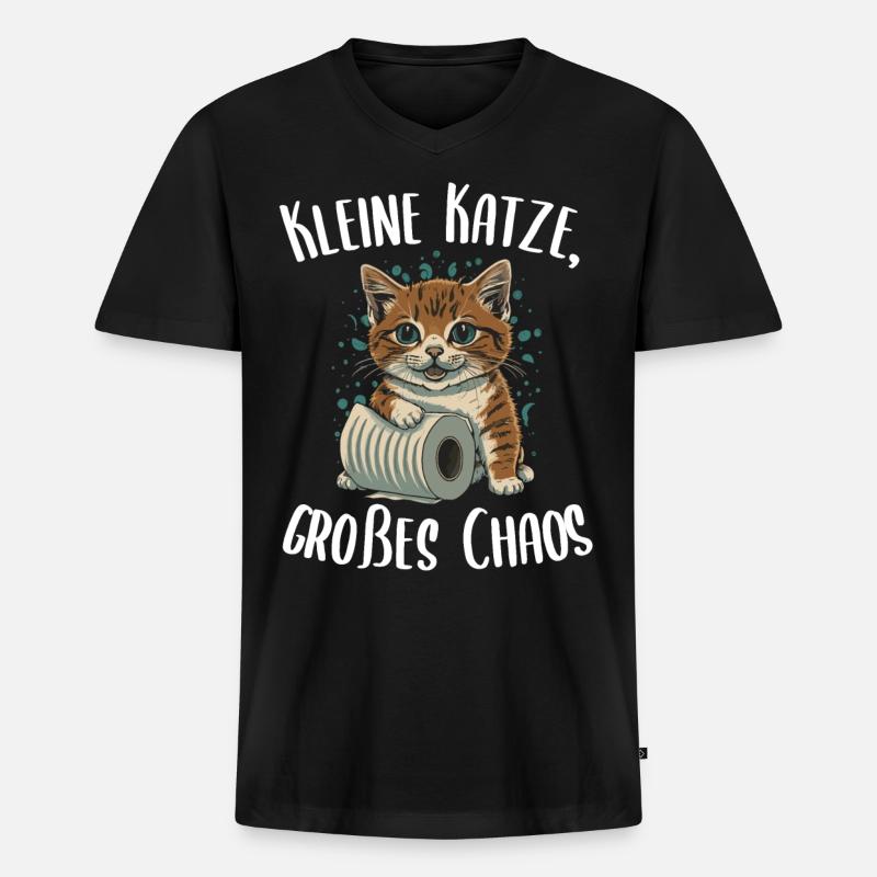 Kätzchen und das Papierrollen-Abenteuer - Männer Premium Bio T-Shirt mit V-Ausschnitt - Schwarz