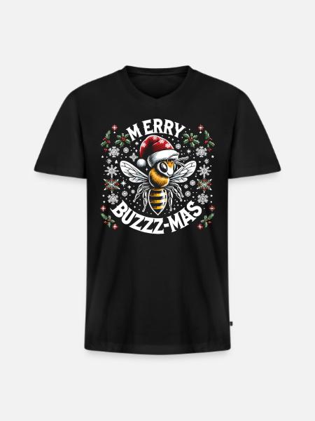 Snowflakes and bee magic - Men's Premium Organic T-shirt with V-neck - black