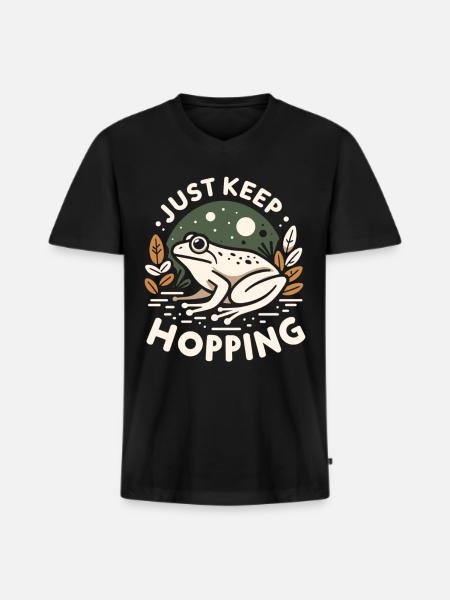 Klassisk naturlig groda - Ekologisk premium-T-shirt med V-ringning herr - svart