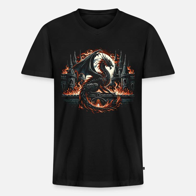 Drache - Gothic Feuerflügel - Männer Premium Bio T-Shirt mit V-Ausschnitt - Schwarz